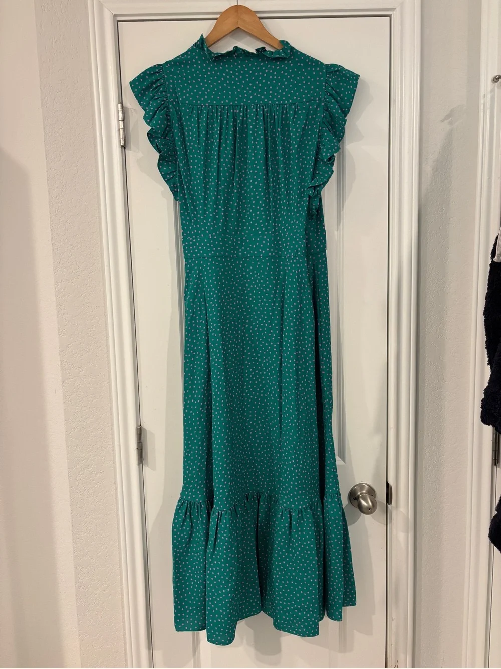 kate spade Teal Polka Dot Ruffle Wrap Midi Dress